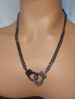 💚5$25 Handcuff Necklace Gunmetal Curb Link 22" Chain